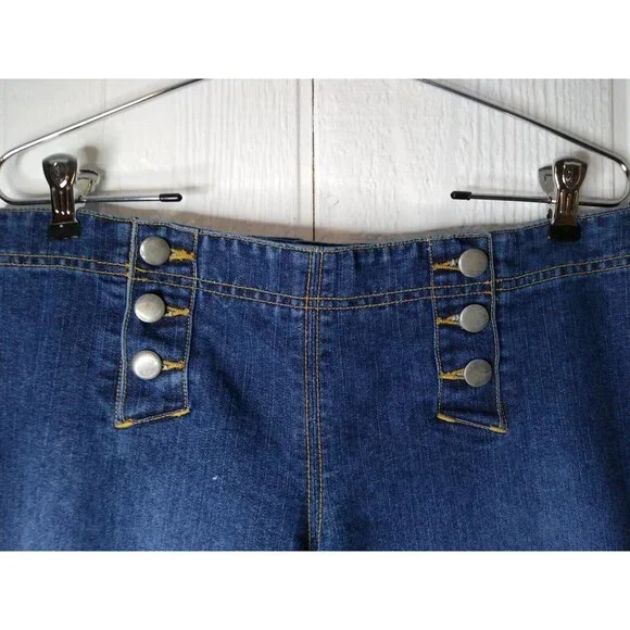 Abercrombie & Fitch Women’s Sz 6 Blue Jeans Mid Rise Wide Leg Vtg Metal Buttons - Picture 3 of 7